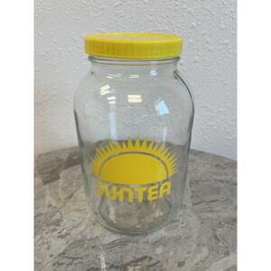 Sun Tea Glass Jar 1 Gallon with Lid Yellow Iced Tea Sweet Tea 10" Tall Vintage